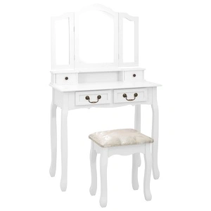 Комплект тоалетка с табуретка, бял, 80x69x141 см, пауловния