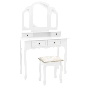 Комплект тоалетка с табуретка, бял, 100x40x146 см, пауловния