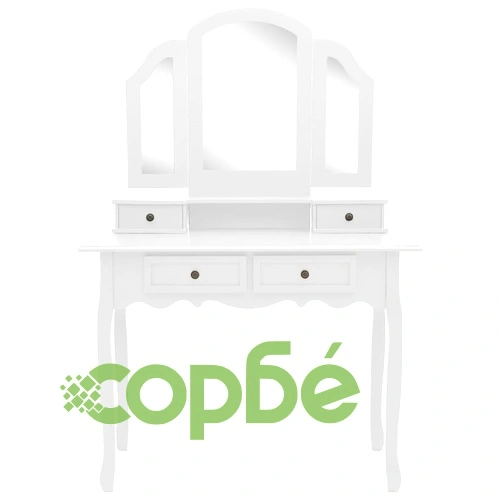 Комплект тоалетка с табуретка, бял, 100x40x146 см, пауловния ➤ топ цена ➤ sorbe.bg