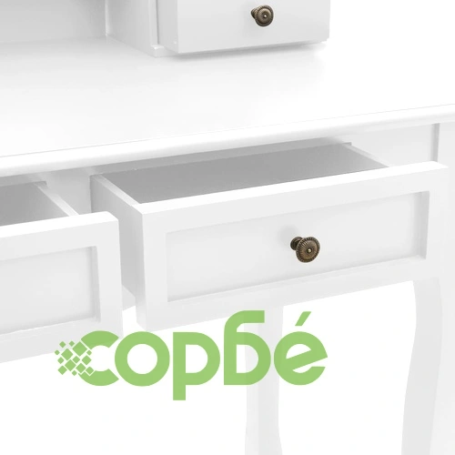 Комплект тоалетка с табуретка, бял, 100x40x146 см, пауловния ➤ топ цена ➤ sorbe.bg