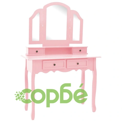 Комплект тоалетка с табуретка, розов, 100x40x146 см, пауловния ➤ топ цена ➤ sorbe.bg