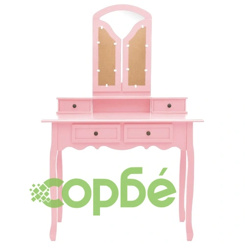 Комплект тоалетка с табуретка, розов, 100x40x146 см, пауловния ➤ топ цена ➤ sorbe.bg