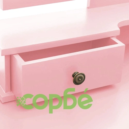 Комплект тоалетка с табуретка, розов, 100x40x146 см, пауловния ➤ топ цена ➤ sorbe.bg