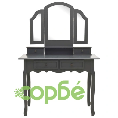 Комплект тоалетка с табуретка, сив, 100x40x146 см, пауловния ➤ топ цена ➤ sorbe.bg