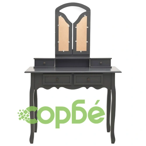 Комплект тоалетка с табуретка, сив, 100x40x146 см, пауловния ➤ топ цена ➤ sorbe.bg