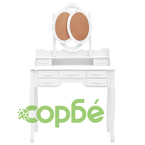 Тоалетка с табуретка и тройно сгъваемо огледало, бяла  ➤ топ цена ➤ sorbe.bg