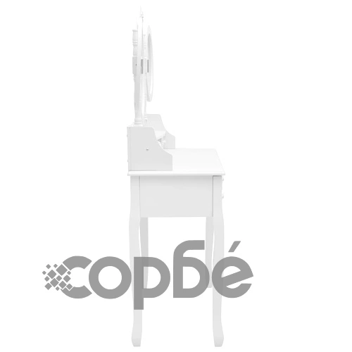 Тоалетка с табуретка и тройно сгъваемо огледало, бяла  ➤ топ цена ➤ sorbe.bg