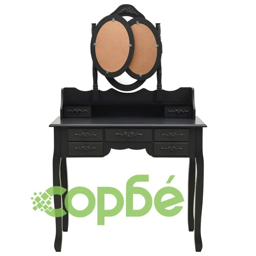 Тоалетка с табуретка и тройно сгъваемо огледало, черна ➤ топ цена ➤ sorbe.bg