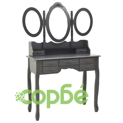 Тоалетка с табуретка и тройно сгъваемо огледало, сива ➤ топ цена ➤ sorbe.bg
