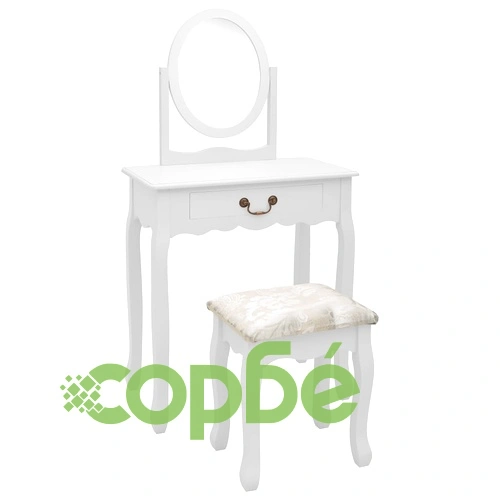 Тоалетка с табуретка, бяла, 65x36x128 см, пауловния, МДФ ➤ топ цена ➤ sorbe.bg