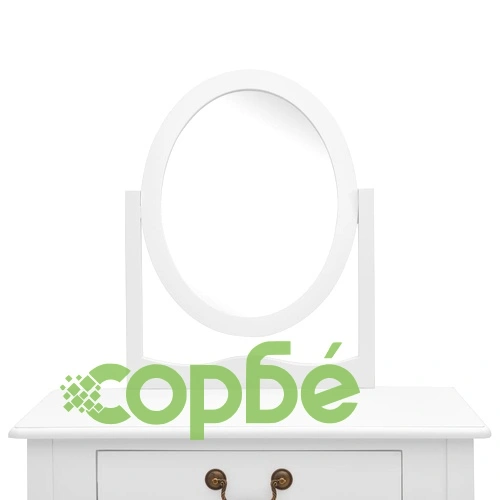 Тоалетка с табуретка, бяла, 65x36x128 см, пауловния, МДФ ➤ топ цена ➤ sorbe.bg