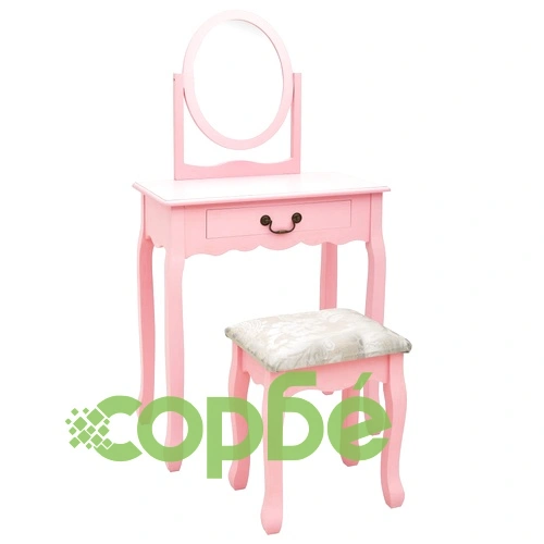 Тоалетка с табуретка, розова, 65x36x128 см, пауловния, МДФ ➤ топ цена ➤ sorbe.bg