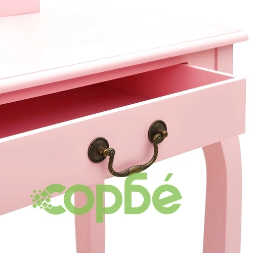 Тоалетка с табуретка, розова, 65x36x128 см, пауловния, МДФ ➤ топ цена ➤ sorbe.bg