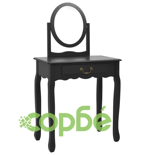 Тоалетка с табуретка, черна, 65x36x128 см, пауловния, МДФ ➤ топ цена ➤ sorbe.bg