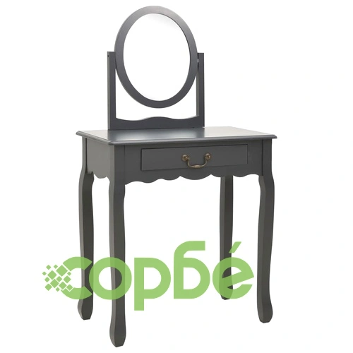 Тоалетка с табуретка, сива, 65x36x128 см, пауловния, МДФ ➤ топ цена ➤ sorbe.bg