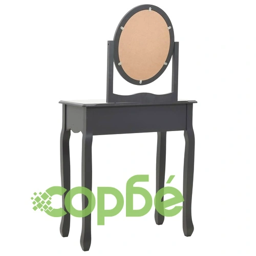 Тоалетка с табуретка, сива, 65x36x128 см, пауловния, МДФ ➤ топ цена ➤ sorbe.bg