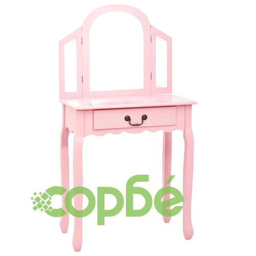 Тоалетка с табуретка, розова, 65x36x128 см, пауловния, МДФ ➤ топ цена ➤ sorbe.bg