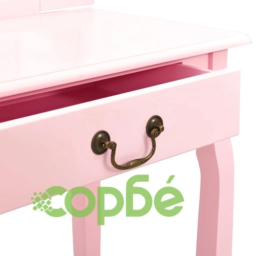 Тоалетка с табуретка, розова, 65x36x128 см, пауловния, МДФ ➤ топ цена ➤ sorbe.bg