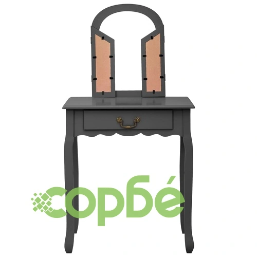 Тоалетка с табуретка, сива, 65x36x128 см, пауловния, МДФ ➤ топ цена ➤ sorbe.bg