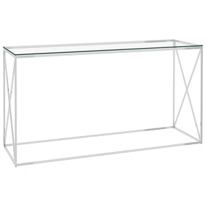 Странична маса сребро 140x40x78 см неръждаема стомана и стъкло