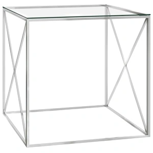 Маса за кафе сребриста 55x55x55 cм неръждаема стомана и стъкло