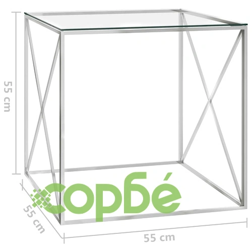 Маса за кафе сребриста 55x55x55 cм неръждаема стомана и стъкло ➤ топ цена ➤ sorbe.bg