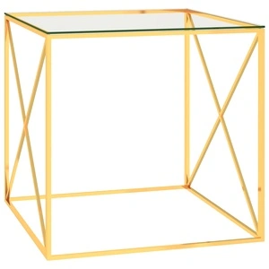 Маса за кафе златиста 55x55x55 см неръждаема стомана и стъкло