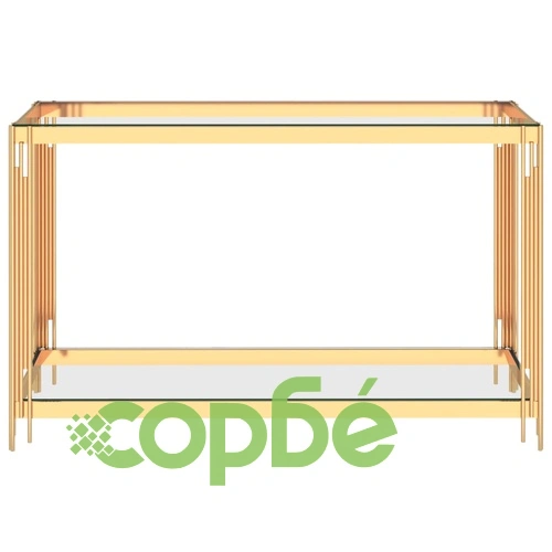 Странична маса злато 120x40x78 см неръждаема стомана и стъкло ➤ топ цена ➤ sorbe.bg