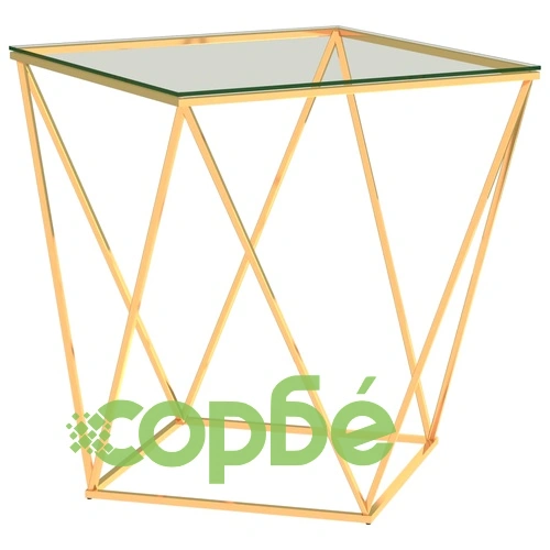 Маса за кафе златно и прозрачно 50x50x55 cм неръждаема стомана ➤ топ цена ➤ sorbe.bg