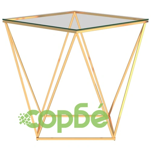 Маса за кафе златно и прозрачно 50x50x55 cм неръждаема стомана ➤ топ цена ➤ sorbe.bg