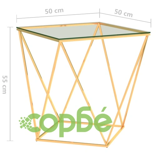 Маса за кафе златно и прозрачно 50x50x55 cм неръждаема стомана ➤ топ цена ➤ sorbe.bg