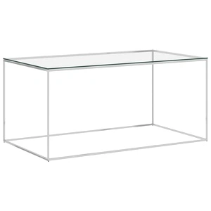 Маса за кафе сребриста 90x50x43 cм неръждаема стомана и стъкло