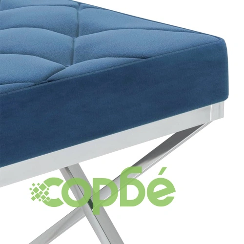 Пейка, 97 см, синьо кадифе и неръждаема стомана ➤ топ цена ➤ sorbe.bg