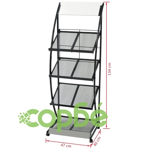 Стелаж за списания, 47,5x40x134 cм, черно и бяло, A4 ➤ топ цена ➤ sorbe.bg