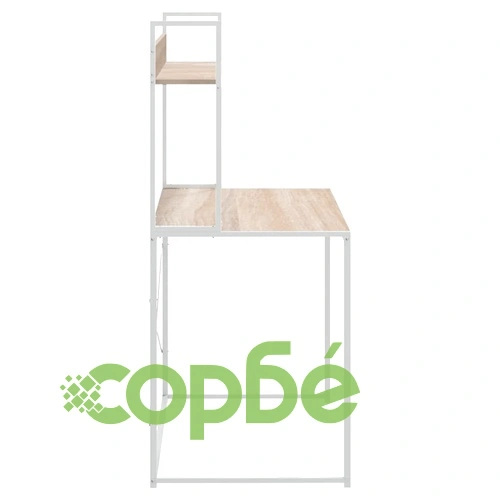 Компютърно бюро, бяло и дъб, 110x60x138 см, инженерно дърво ➤ топ цена ➤ sorbe.bg