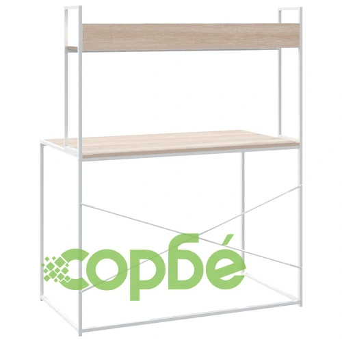 Компютърно бюро, бяло и дъб, 110x60x138 см, инженерно дърво ➤ топ цена ➤ sorbe.bg