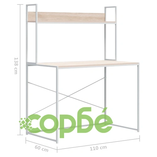 Компютърно бюро, бяло и дъб, 110x60x138 см, инженерно дърво ➤ топ цена ➤ sorbe.bg
