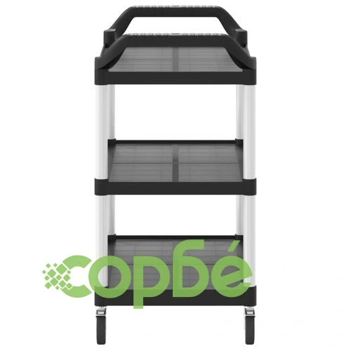 Количка на 3 нива, черна, 99x50x96 см, алуминий ➤ топ цена ➤ sorbe.bg