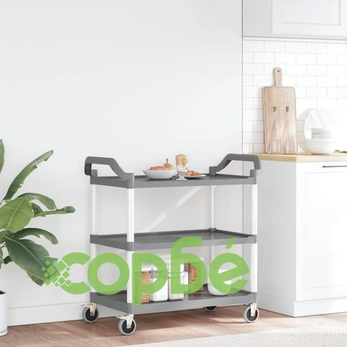 Количка на 3 нива, сива, 99x50x96 см, алуминий ➤ топ цена ➤ sorbe.bg