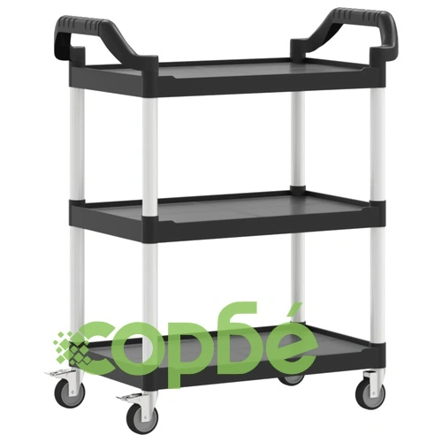 Количка на 3 нива, черна, 81x41x92 см, алуминий ➤ топ цена ➤ sorbe.bg