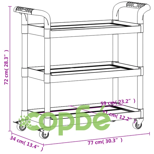Количка на 3 нива, черна, 77x34x72 см, алуминий ➤ топ цена ➤ sorbe.bg