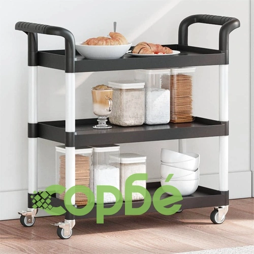 Количка на 3 нива, черна, 77x34x72 см, алуминий ➤ топ цена ➤ sorbe.bg