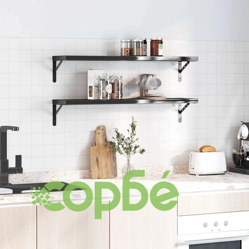 Стенни рафтове 2 бр 100x23,5x3 см черни неръждаема стомана ➤ топ цена ➤ sorbe.bg