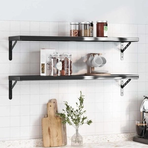 Стенни рафтове 2 бр 100x23,5x3 см черни неръждаема стомана