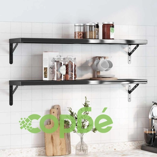 Стенни рафтове 2 бр 100x23,5x3 см черни неръждаема стомана ➤ топ цена ➤ sorbe.bg