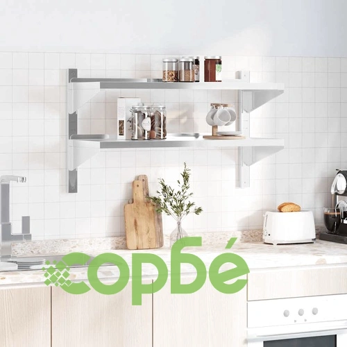 Стенен рафт на 2 нива 100x40x60 см сребрист неръждаема стомана ➤ топ цена ➤ sorbe.bg