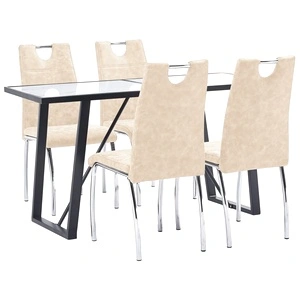 Трапезен комплект от 5 части, кремав, изкуствена кожа