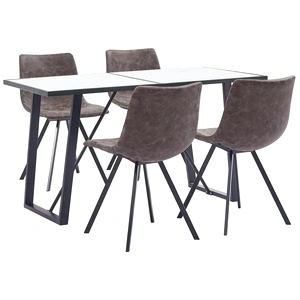 Трапезен комплект от 5 части, кафяв, изкуствена кожа