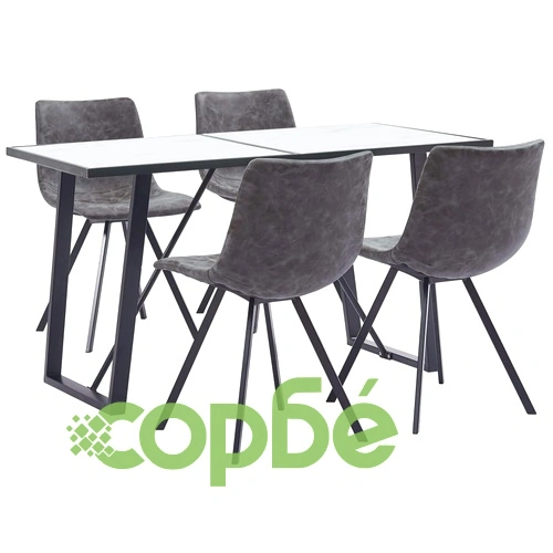 Трапезен комплект от 5 части, сив, изкуствена кожа ➤ топ цена ➤ sorbe.bg