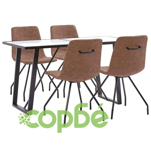 Трапезен комплект от 5 части, кафяв, изкуствена кожа ➤ топ цена ➤ sorbe.bg